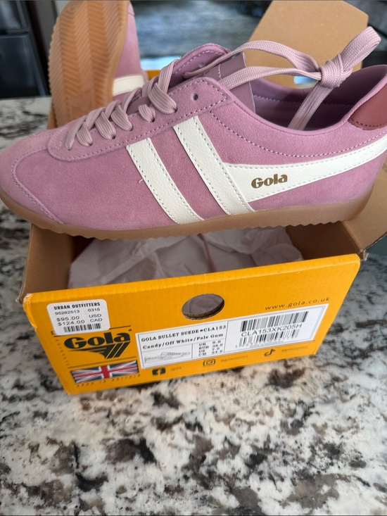 Gola Shoes - Gola Bullet Suede Pink Sneakers with White Stripes